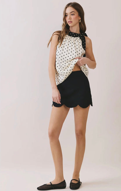 Shelly Scalloped Black Mini Skirt