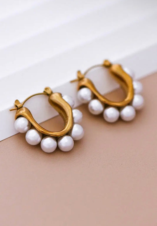 Gold Pearl Hoop Earrings