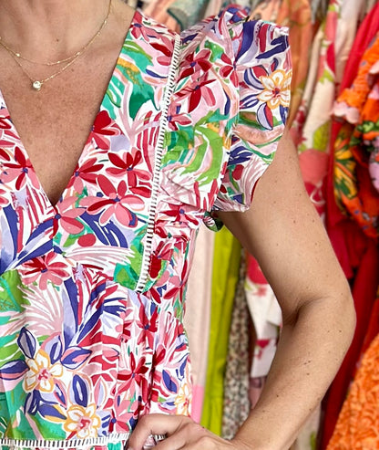 Tiered Floral Dress in Luau
