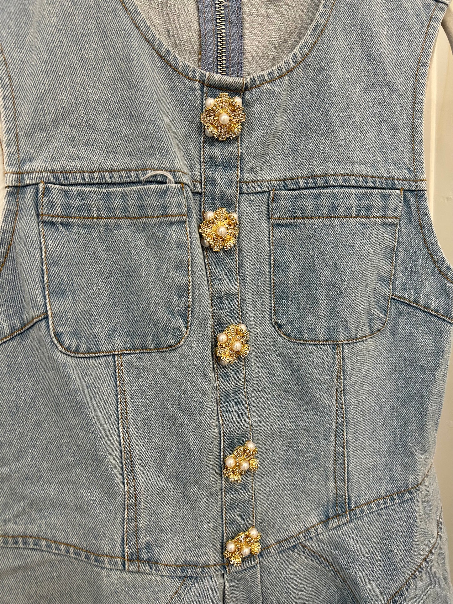 Jeweled Button Denim Dress