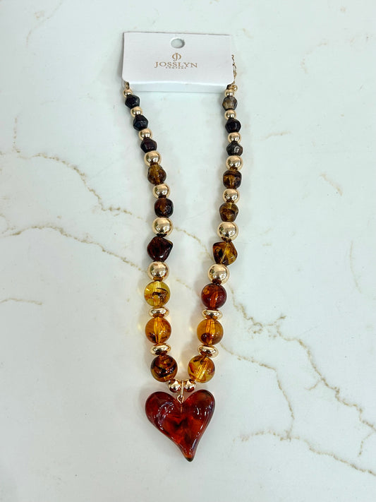 Brown Bead Heart Necklace