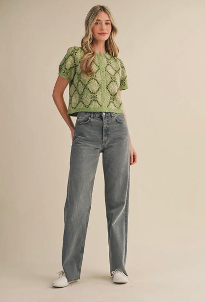 Short Sleeve Sweater in Avocado