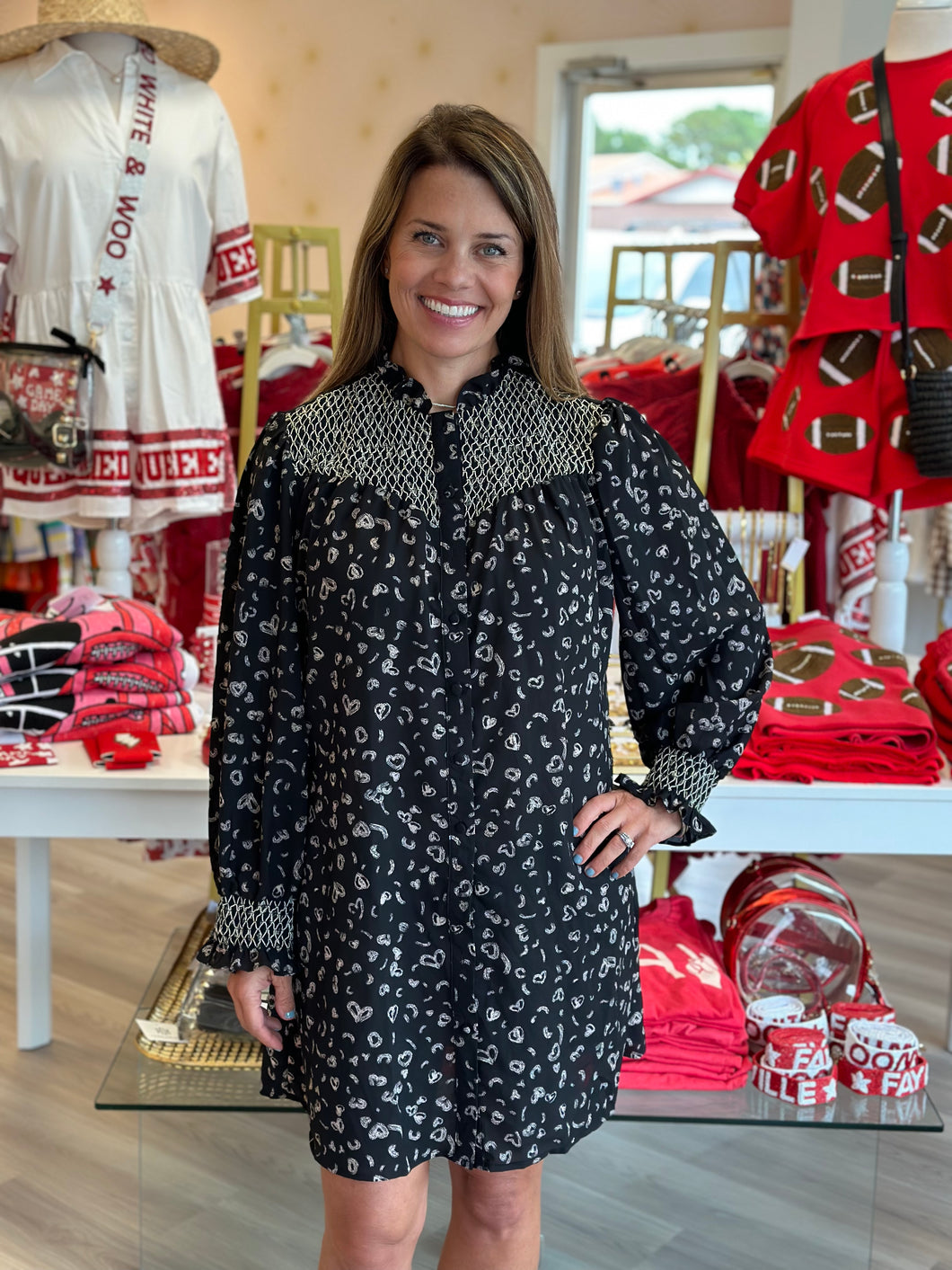 The Nicole Dress in Black & White Hearts