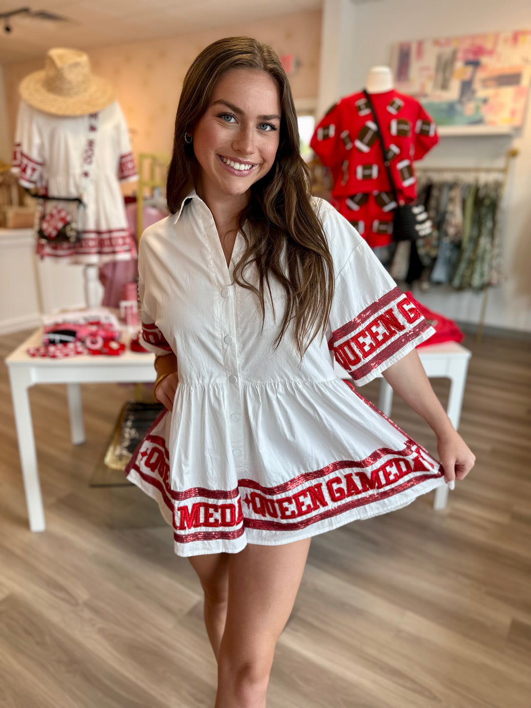 White & Red Game Day Queen Romper