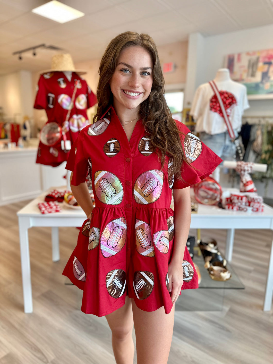 Red Iridescent Football Romper