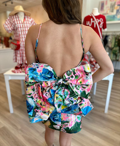 Dahlia Bow Back Dress in Printed Twill