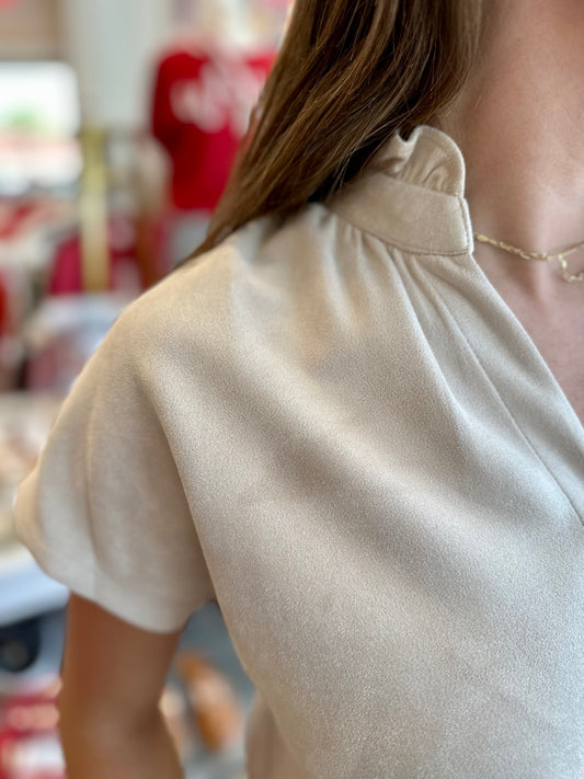 Short Sleeve Suede Top in Cream