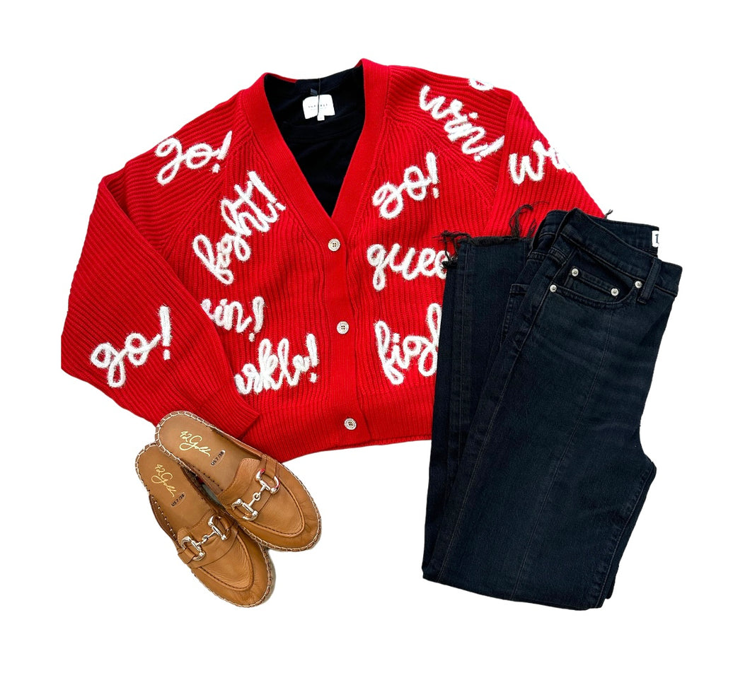 Red & White Go Fight Win Cardigan