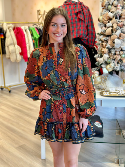 Stitched Flowers Long Sleeve Dress