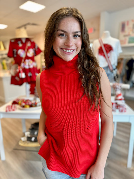 Mozart Sleeveless Sweater Tank in Mars Red