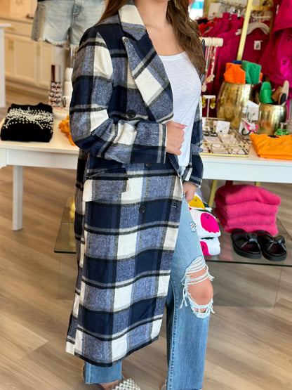 Navy Blue Plaid Coat