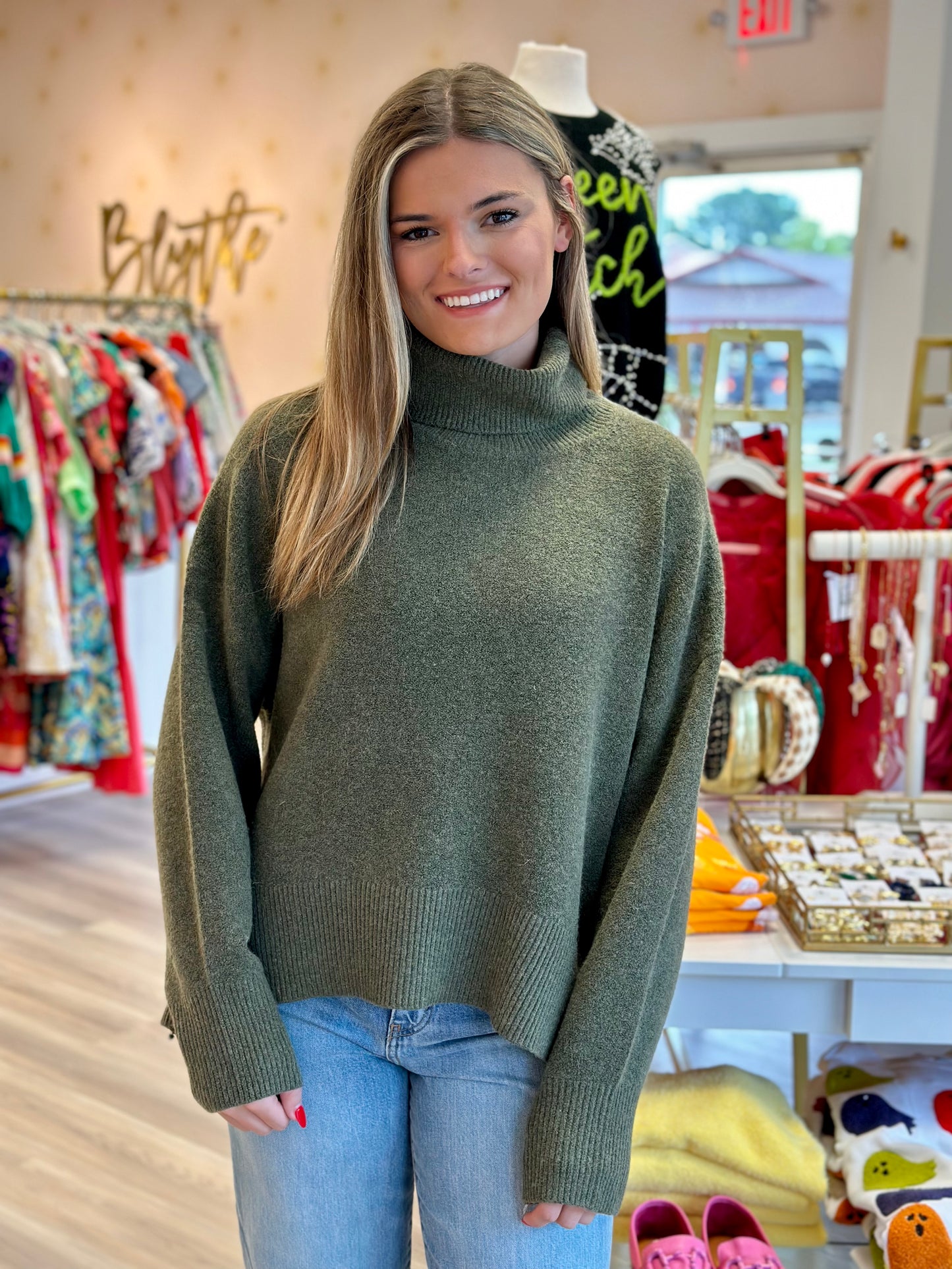 High Neck Sweater in Olive Night