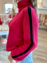 Load image into Gallery viewer, Chunky T-Neck Stripe Sweater in Red
