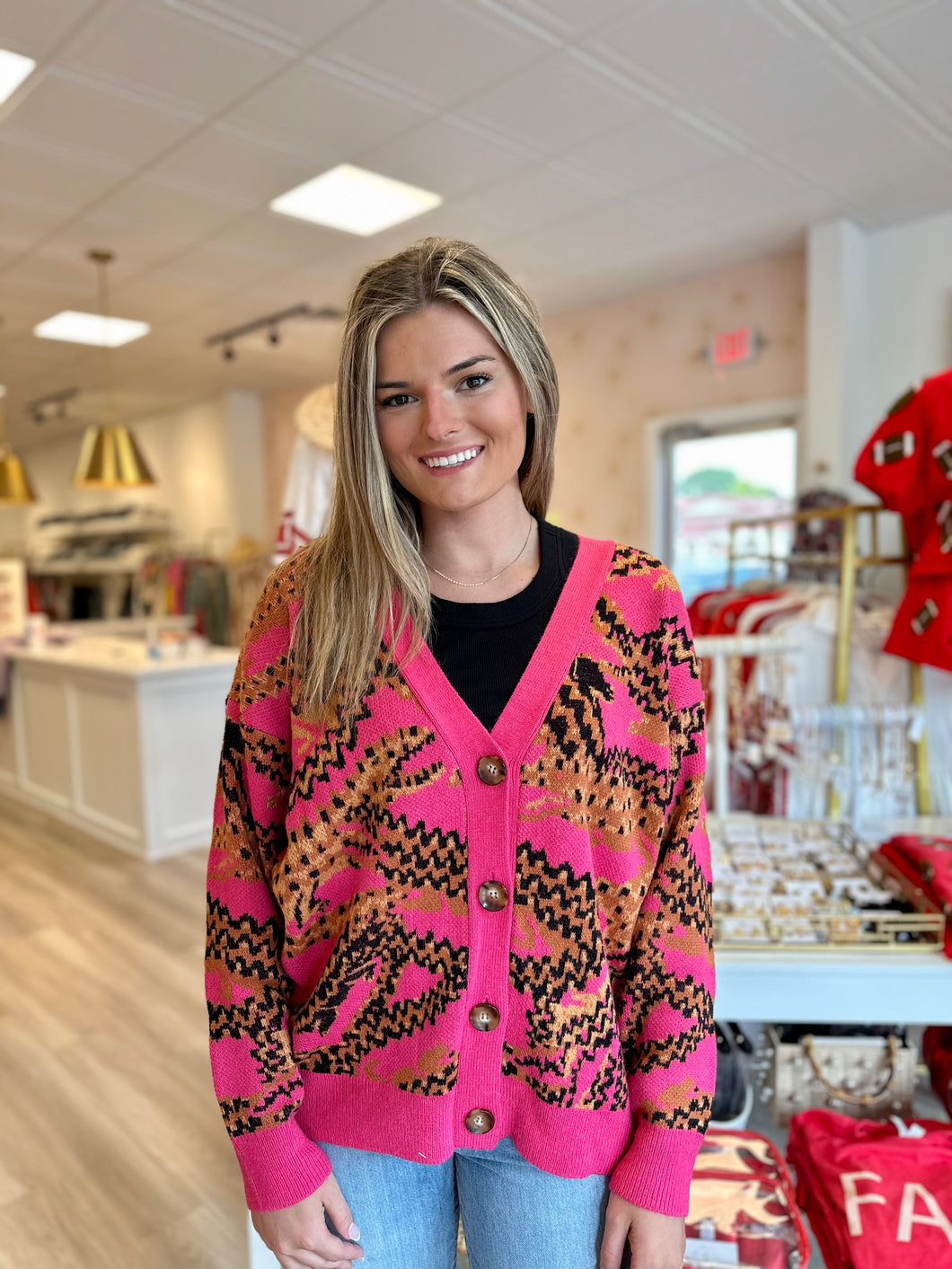 Croco Pink Knit Cardigan