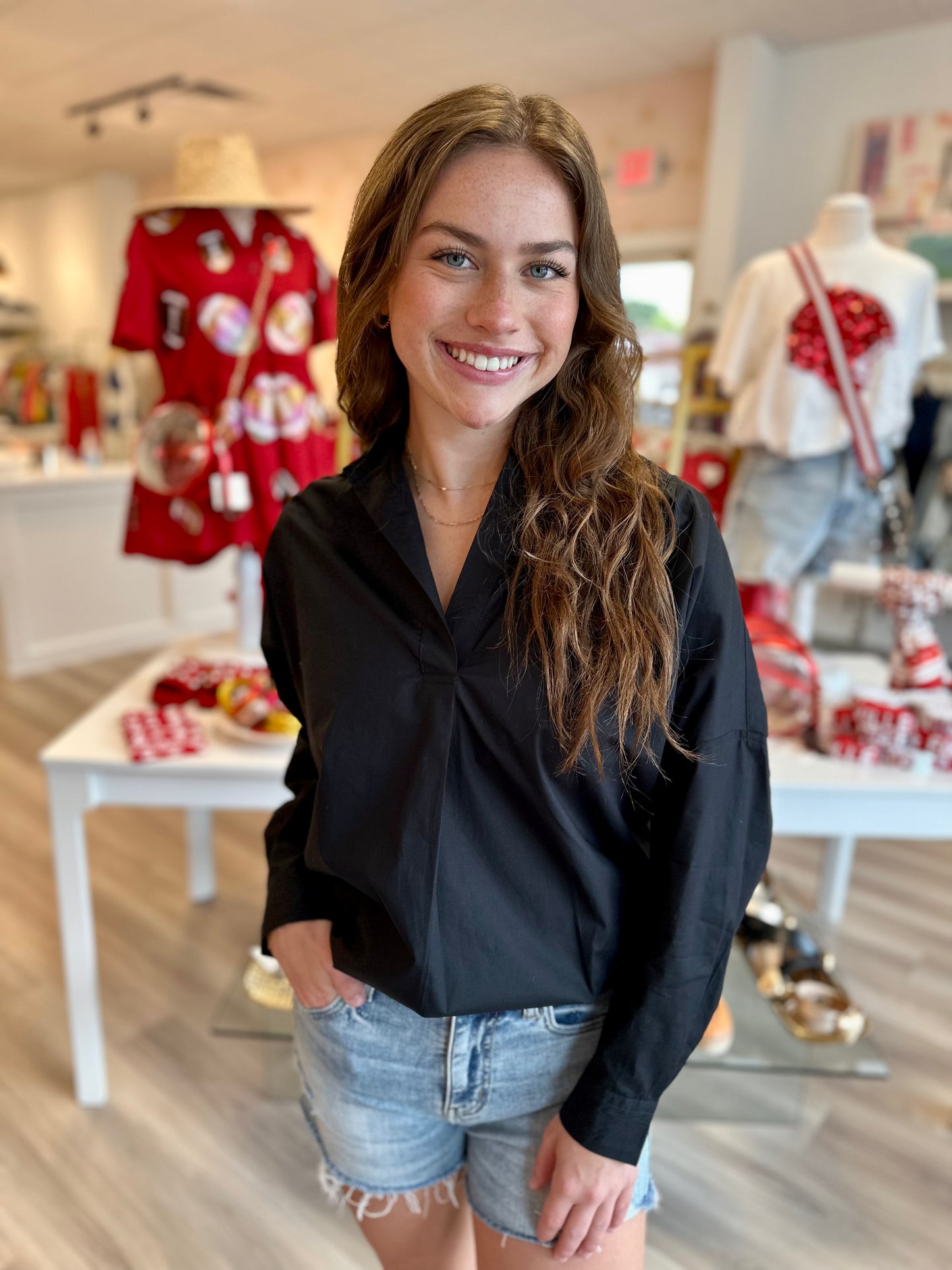 Rhodes Poplin Popover in Black