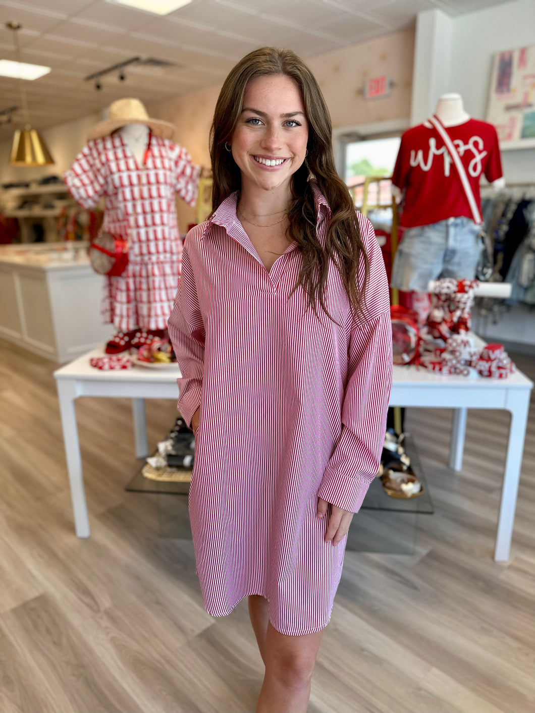 Preppy Game Day Stripe Dress in Red