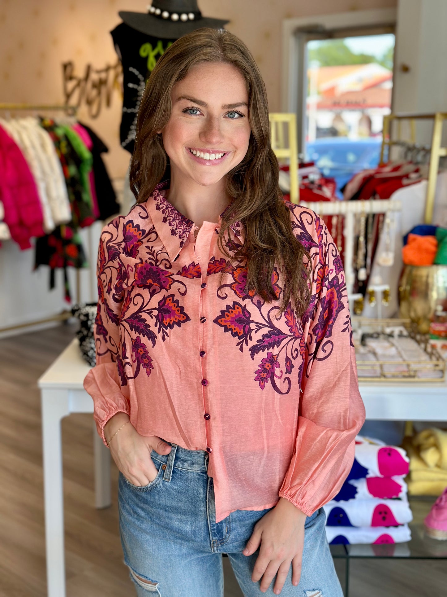 Long Sleeve Top in Pink Multi