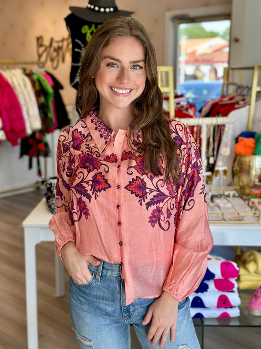 Long Sleeve Top in Pink Multi