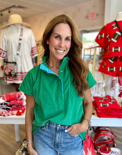 Emily Corduroy Top in Kelly/Aqua
