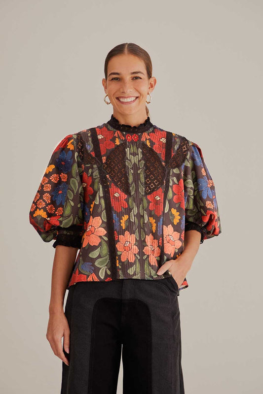 Stitched Garden Short Sleeve Blouse