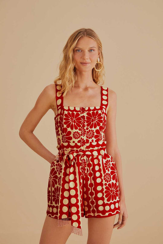 Palermo Red Sleeveless Romper