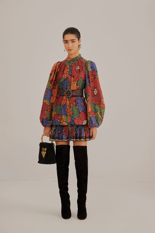 Stitched Flowers Long Sleeve Dress