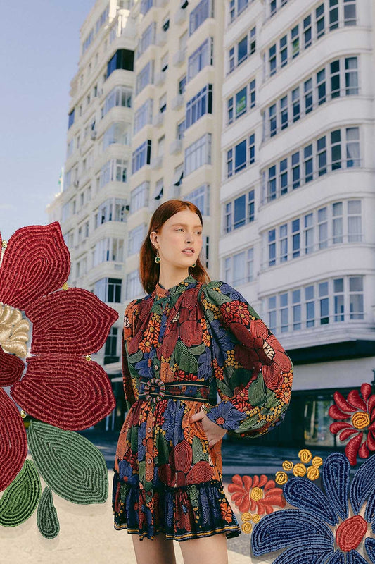 Stitched Flowers Long Sleeve Dress