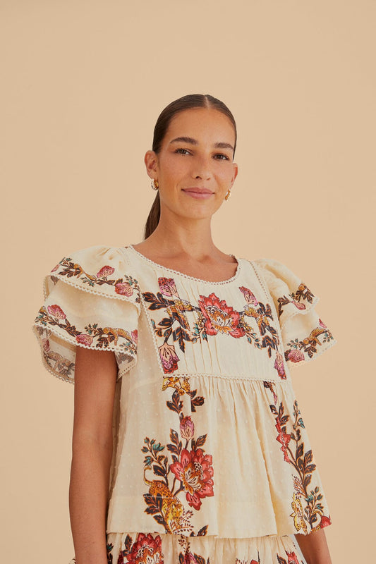 Leopard Flowers Sand Blouse