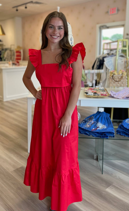 Midi Tie Back Dress in Beverly Red