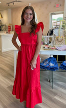 Load image into Gallery viewer, Midi Tie Back Dress in Beverly Red
