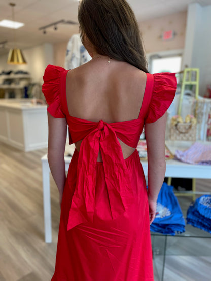 Midi Tie Back Dress in Beverly Red