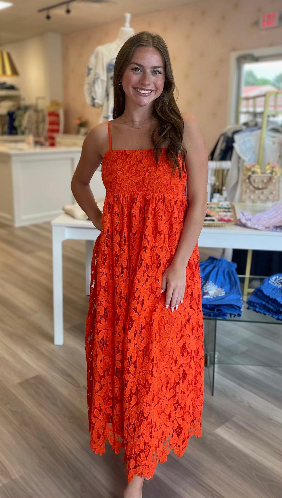 Midi Floral Dress in Tiana Orange
