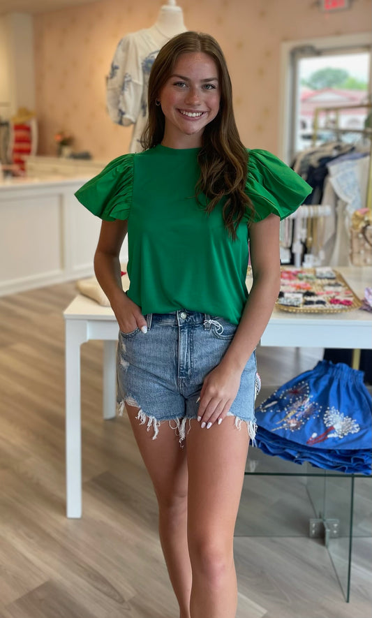 Flutter Sleeve Top in Green