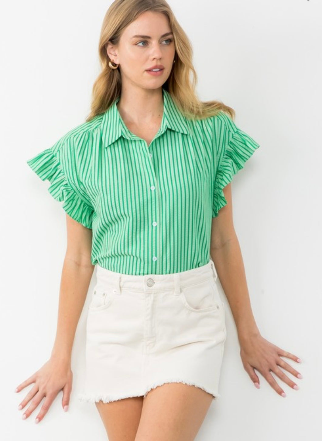 Abby Top in Green Stripes