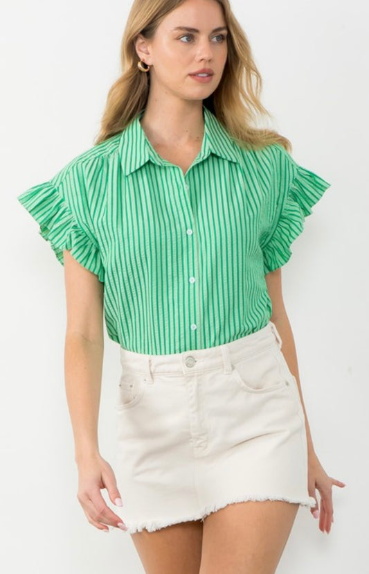 Abby Top in Green Stripes
