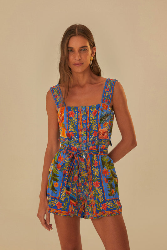 Stitched Garden Blue Romper