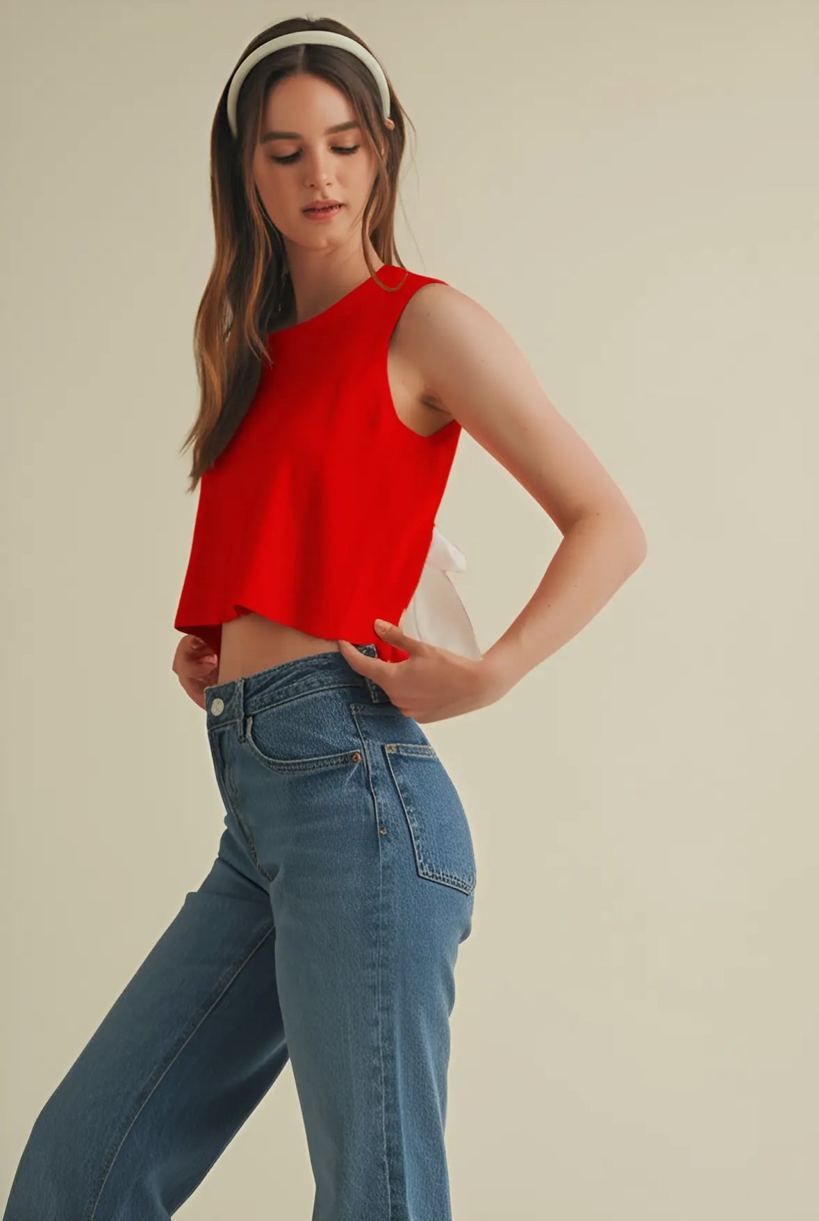 Back Bow Tie Sleeveless Top in Red