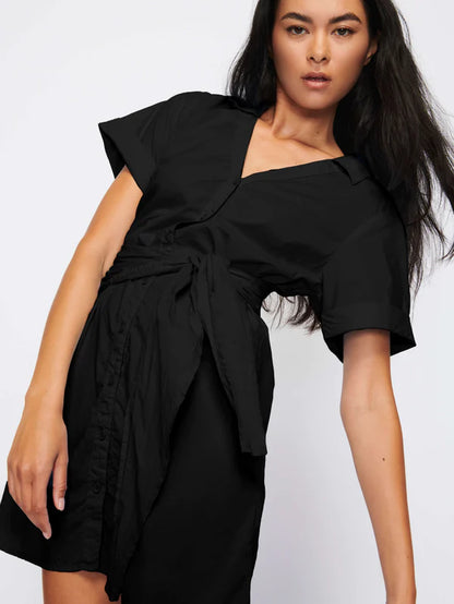 Nida Wrapped Button Up in Jet Black