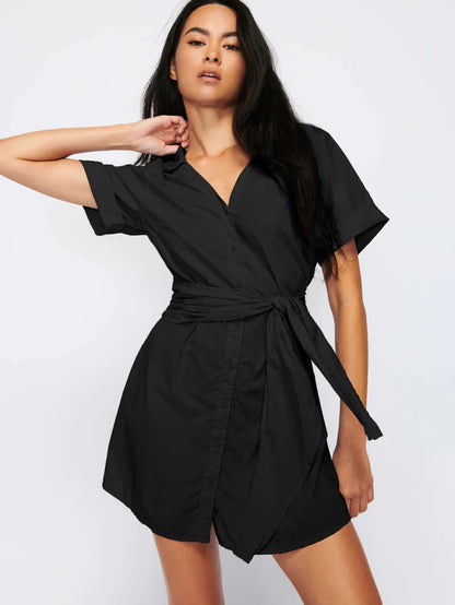 Nida Wrapped Button Up in Jet Black