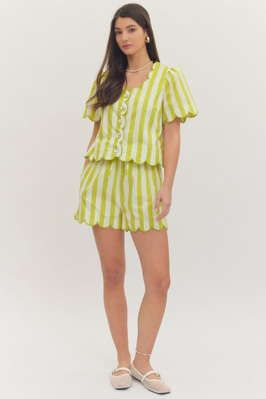 Kiwi Striped Scalloped Button up Top