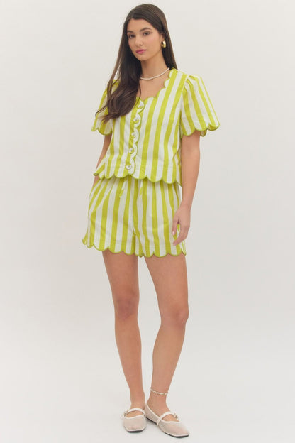 Kiwi Striped Scalloped Shorts