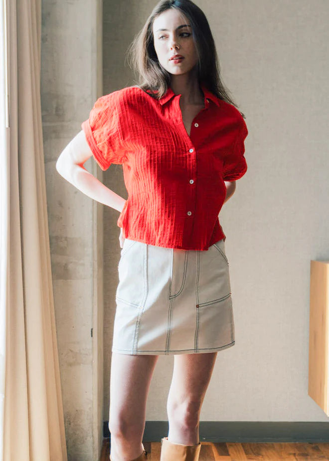 Aster Short Sleeve Pintuck in Red
