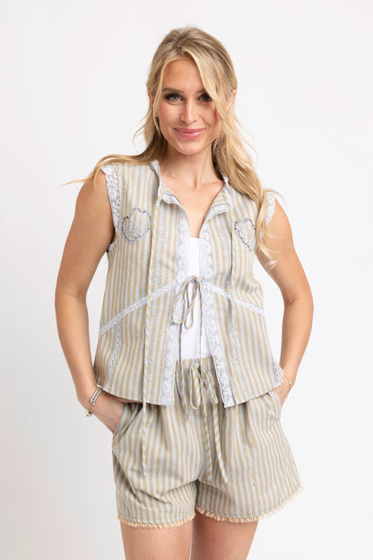 Elise Stripe Linen Elastic Dock Short
