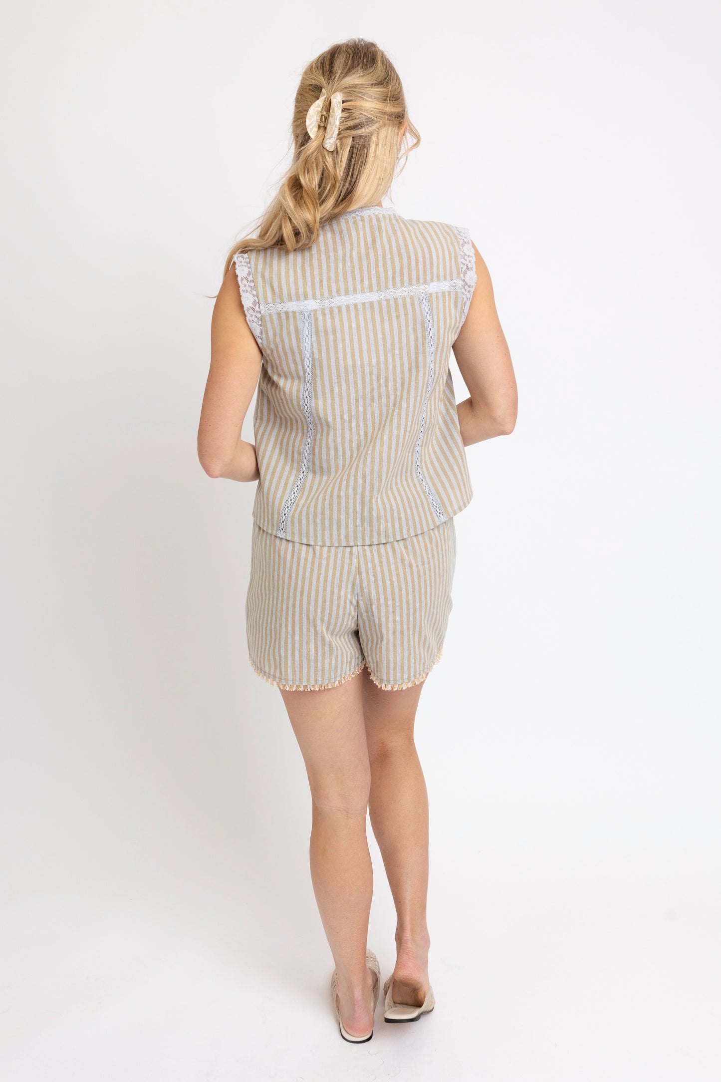 Elise Stripe Linen Elastic Dock Short