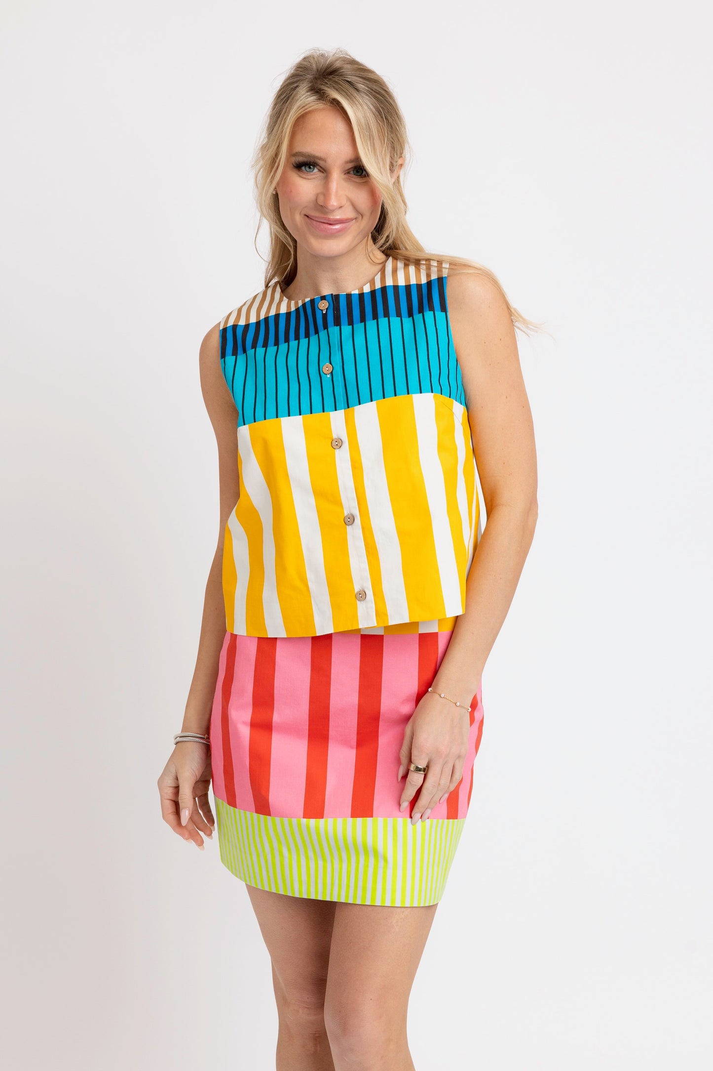 Marlowe Stripe Sleeveless Button Up Top