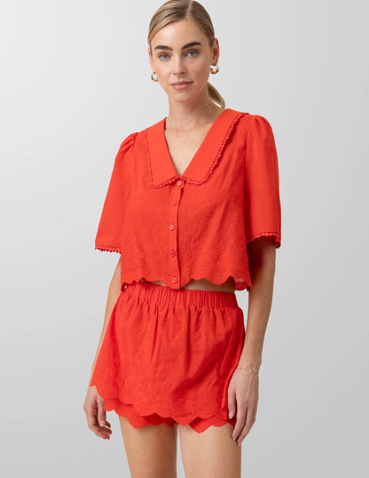 Valentina Embroidered Top in Cherry