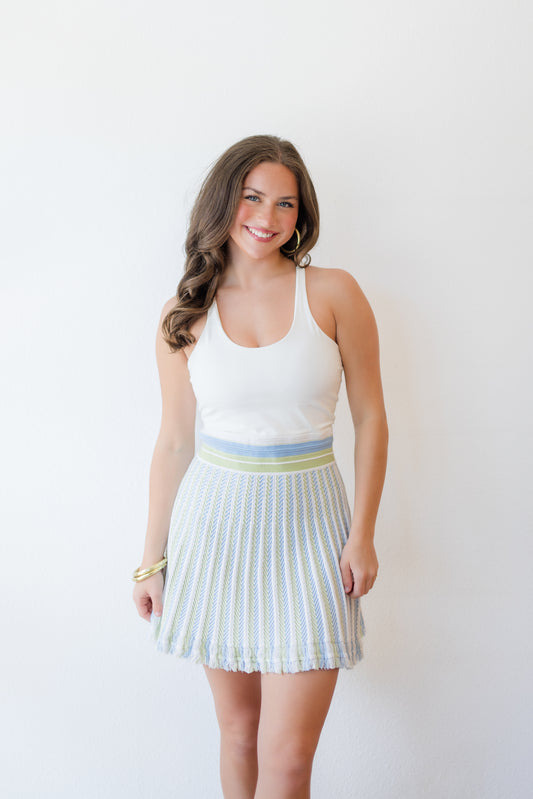 FINAL SALE Bailey Fringe Dress in Green and Blue