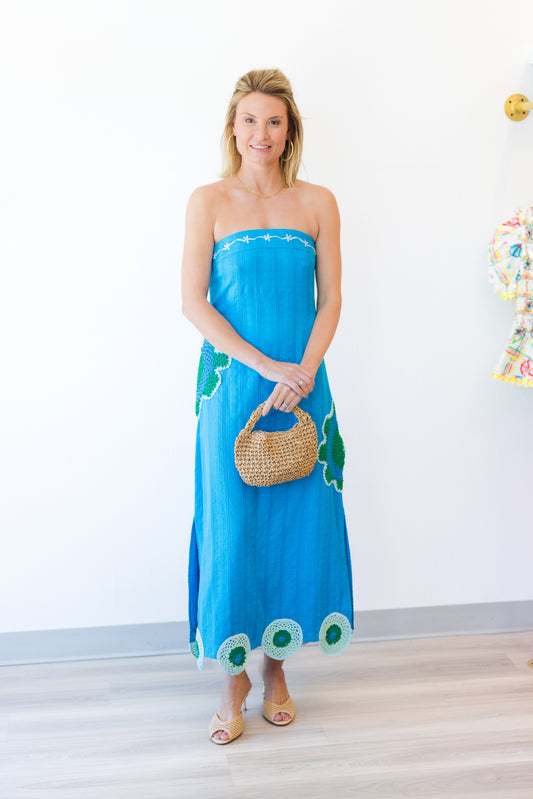 FINAL SALE Wess Midi in Cobalt Embroidery