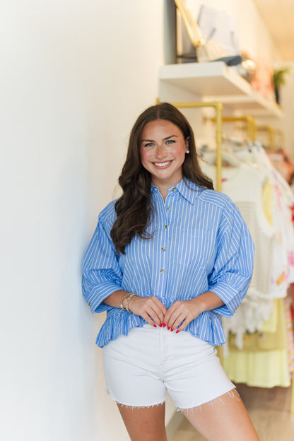 Emily Stripe Poplin Ruffle Top