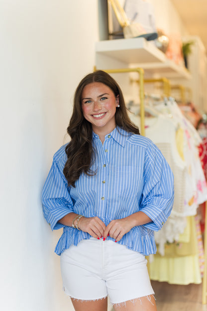 Emily Stripe Poplin Ruffle Top